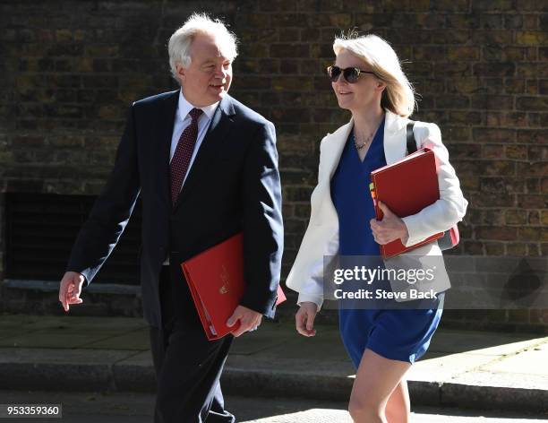 David Davis, Secretary of State for Exiting the European Union and Elizabeth Truss, Chief Secretary to the Treasury attend the first cabinet meeting...