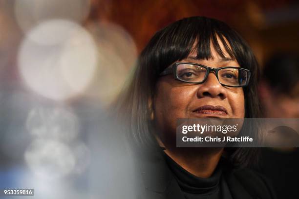 Shadow Home Secretary Diane Abbott speaks during a meeting with representatives of the Windrush generation at the House of Commons on May 1, 2018 in...