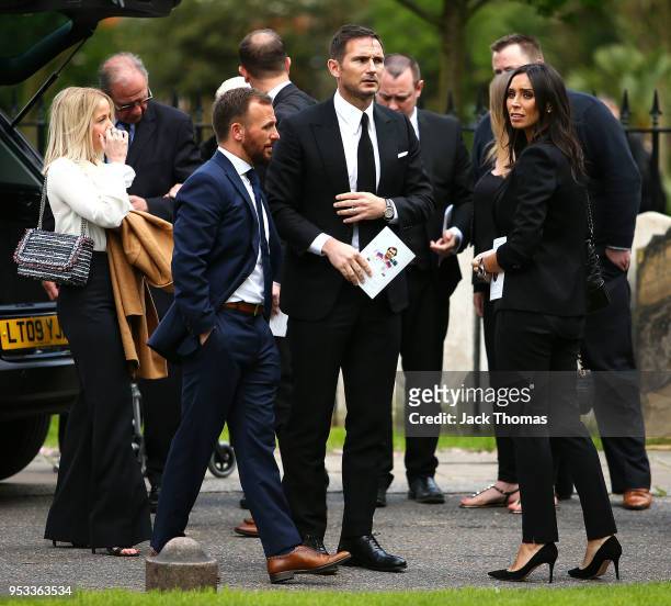 Jody Morris, Frank Lampard and wife Christine Lampard leave St Luke's & Christ Church after the memorial held for Ray Wilkins on May 1, 2018 in...
