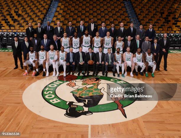 The Boston Celitcs pose for their official team photo on February 28, 2018 at the TD Garden in Boston, Massachusetts. NOTE TO USER: User expressly...