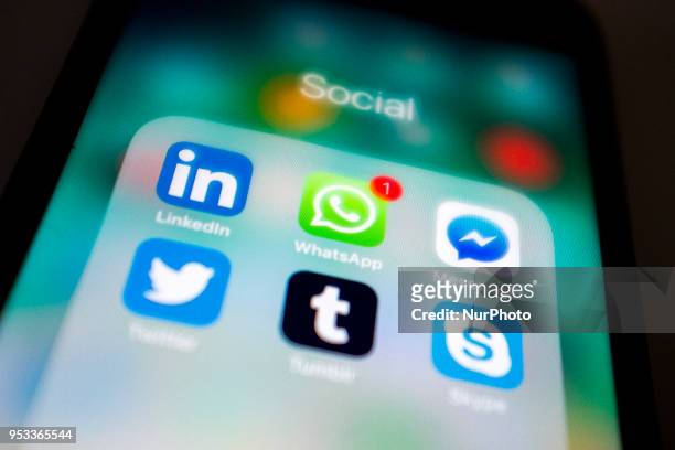 Whatsapp Messenger logo is pictured ona mobile phone display, London on May 1, 2018. The chief executive and co-founder of WhatsApp, the...