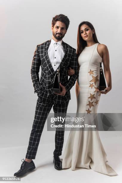 Bollywood actor Shahid Kapoor and Mira Rajput pose for a profile shoot during HT India's Most Stylish Awards 2018 at Yashraj Studio, Andheri, on...