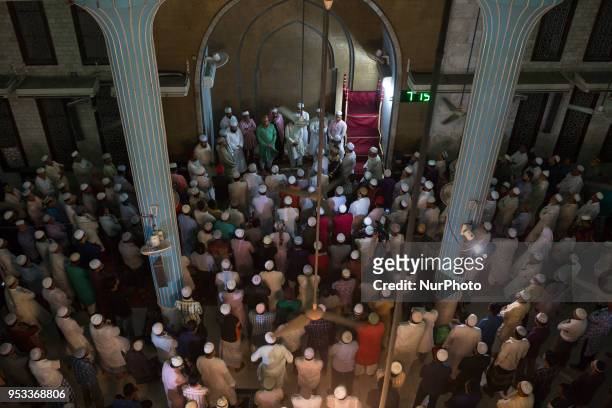 Muslims pray during a special prayer at the National Mosque of Bangladesh to mark Shab-e-Barat or 'night of forgiveness' in Dhaka, Bangladesh on May...