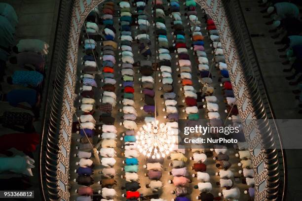 Muslims pray during a special prayer at the National Mosque of Bangladesh to mark Shab-e-Barat or 'night of forgiveness' in Dhaka, Bangladesh on May...