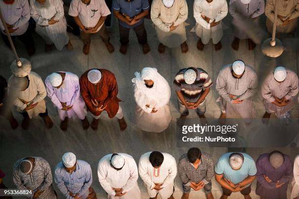 Muslims pray during a special prayer at the National Mosque of Bangladesh to mark Shab-e-Barat or 'night of forgiveness' in Dhaka, Bangladesh on May...