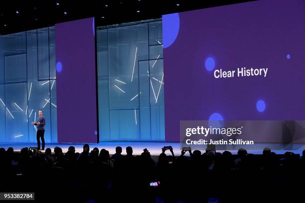 Facebook CEO Mark Zuckerberg speaks during the F8 Facebook Developers conference on May 1, 2018 in San Jose, California. Facebook CEO Mark Zuckerberg...