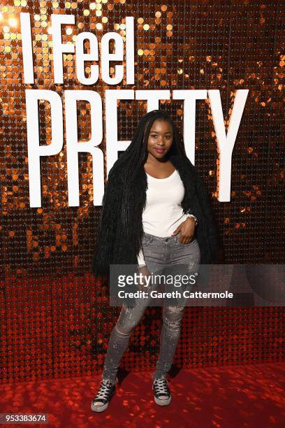 Tinea Taylor attends a special screening of 'I Feel Pretty' at Picturehouse Central on May 1, 2018 in London, England.