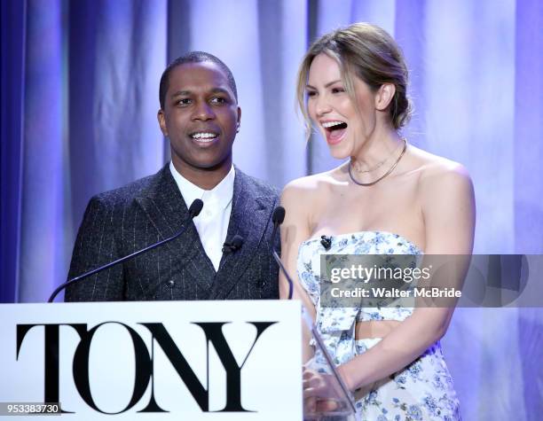 Leslie Odom Jr. And Katharine McPhee attend the 2018 Tony Awards Nominations Announcement at The New York Public Library for the Performing Arts on...