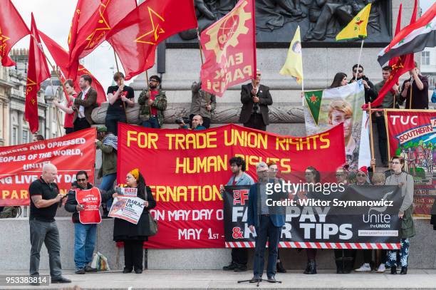 Mick Cash, General Secretary of The National Union of Rail, Maritime and Transport Workers addresses a rally in London's Trafalgar Square which marks...