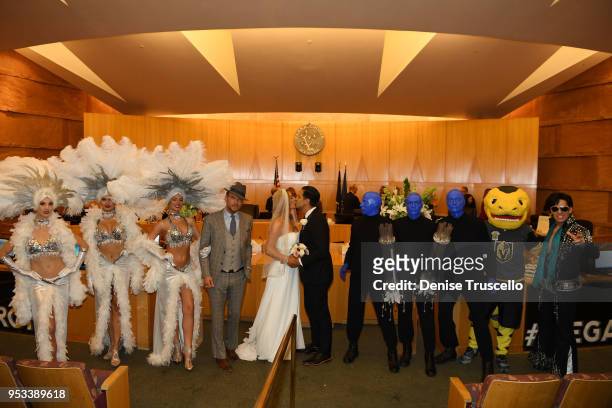 Las Vegas entertainers Las Vegas showgirls, Matt Goss, Ricardo Laguna, Blue Man Group and Elvis impersonator help kick off "Royal Wedding Month" In...