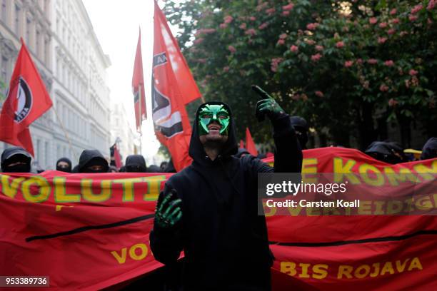 Leftist demonstrators march during the 'Revolutionary 1st of May' May Day protest in Kreuzberg district on May 1, 2017 in Berlin, Germany. May Day is...