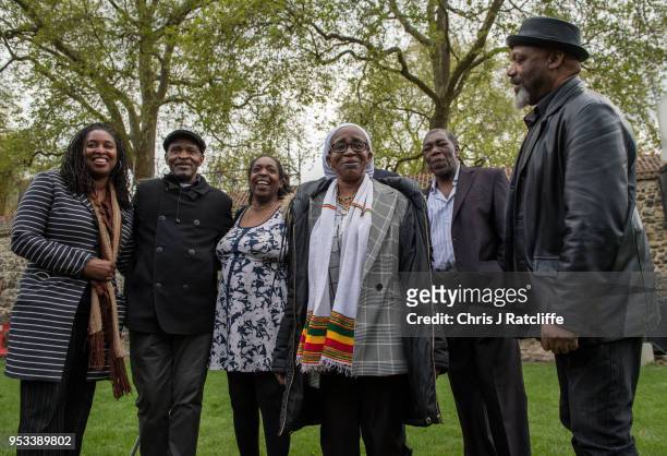 Unknown, Anthony Bryan , Sarah Connor Paulette Wilson , Sylvester Marshall and Elwaldo Romeo pose for a phtograph on College Green after members of...