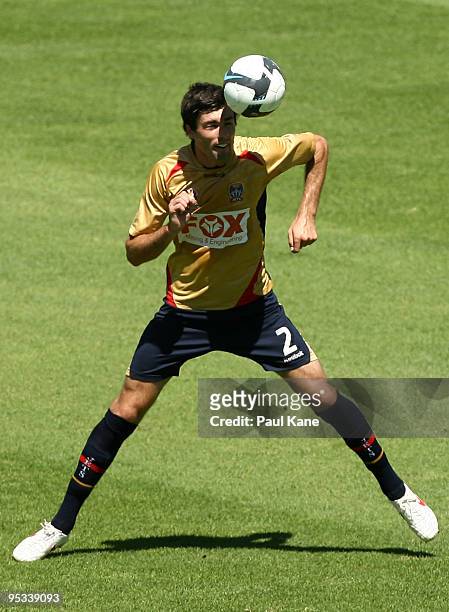 Jason Hoffman of the Jets traps the ball during the round 17 National Youth League match between the Perth Glory and the Newcastle Jets at ME Bank...