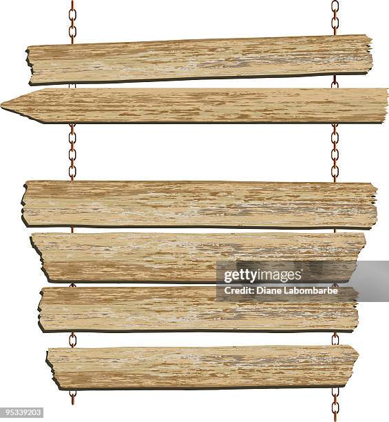 old west hanging sign with boards and chains in tan - plank stock illustrations