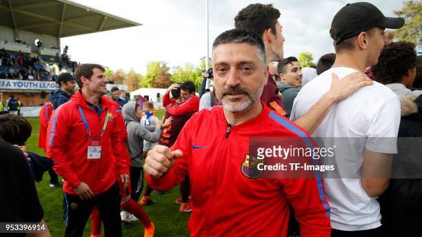 Head coach Francisco Pimienta of Barcelona looks on during the UEFA Youth League Final match between Chelsea FC and FC Barcelona at Colovray Sports...