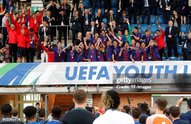 Presentation ceremony of Barcelona after the UEFA Youth League Final match between Chelsea FC and FC Barcelona at Colovray Sports Centre on April 23,...