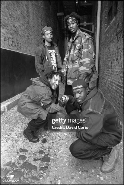 Group portrait of The Gravediggaz in Tribeca, New York City on 14 May 1994. Clockwise from bottom left: The Grym Reaper , The Undertaker , The...