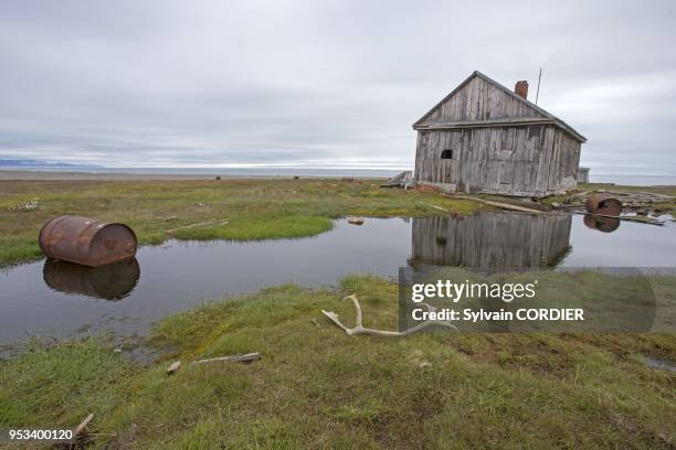 Federation de Russie, Province autonome de Chukotka, ile de Wrangel, riviere Mammouth, ancienne maison de trappeur, tombe en ruine. Russia, Chukotka...