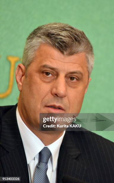 News conference by Republic of Kosovo's Prime Minister Hashim THACI at Japan National Press Club on June 8, 2012 in Tokyo Japan.