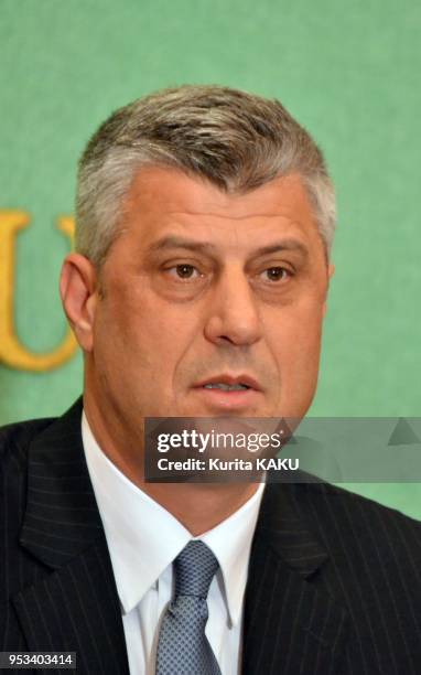 News conference by Republic of Kosovo's Prime Minister Hashim THACI at Japan National Press Club on June 8, 2012 in Tokyo Japan.