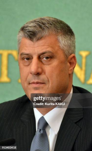 News conference by Republic of Kosovo's Prime Minister Hashim THACI at Japan National Press Club on June 8, 2012 in Tokyo Japan.