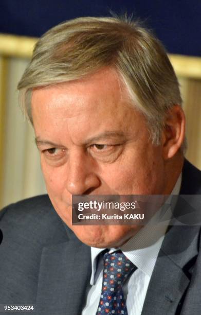 Governor of the Bank of France Christian Noyer during press conference at the Foreign Correspondents' Club of Japan on October 10, 2012 in Tokyo...