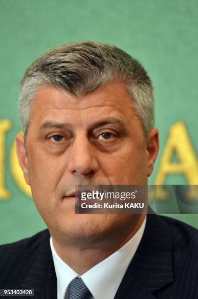 News conference by Republic of Kosovo's Prime Minister Hashim THACI at Japan National Press Club on June 8, 2012 in Tokyo Japan.