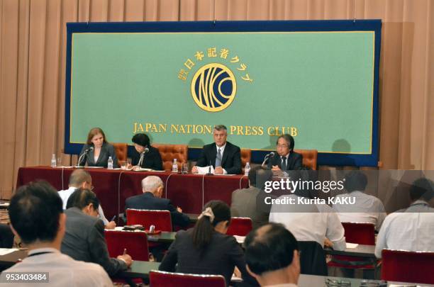 News conference by Republic of Kosovo's Prime Minister Hashim THACI at Japan National Press Club on June 8, 2012 in Tokyo Japan.