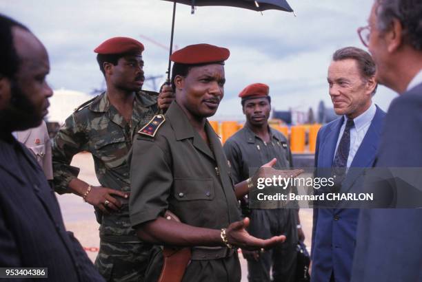 Sassou N'Guessou, président du Congo et Albin Chalandon, président du groupe pétrolier ELF en mars 1983, Congo.