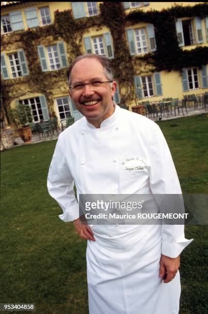 Cook Jacques Chibois portrait session on april 3, 2011 pictured in his Restaurant La Bastide Saint-Antoine in Grasse in France.
