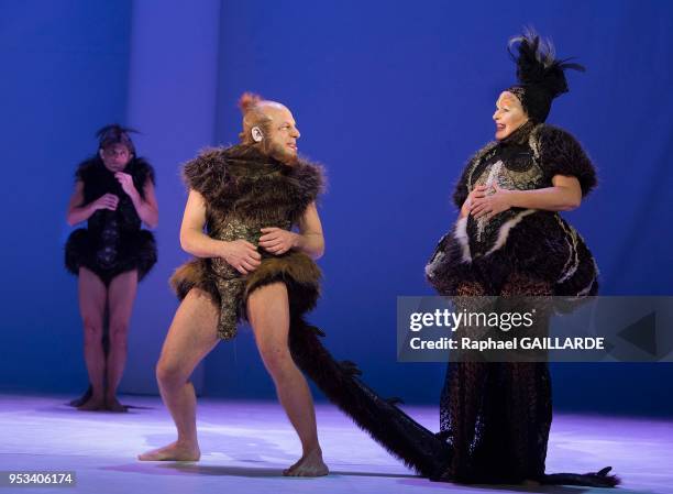 La troupe de la Comédie-Française interprète 'Le songe d'une nuit d'été' de William Shakespeare, dirigée par Muriel Mayette-Holtz le 6 février 2014 à...