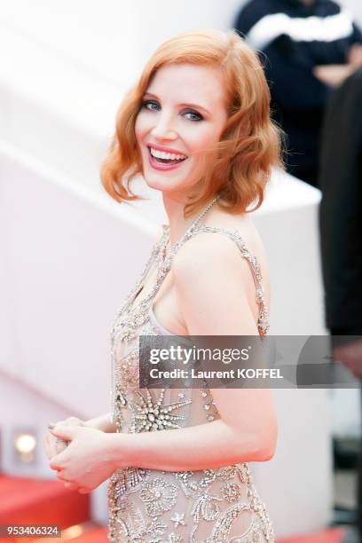 Jessica Chastain attends the 'Money Monster' premiere during the 69th annual Cannes Film Festival at the Palais des Festivals on May 12, 2016 in...