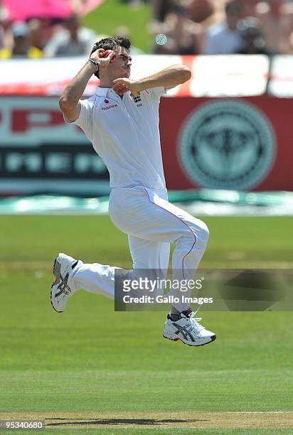 James Anderson of England bowling during day 1 of the 2nd test match between South Africa and England from Sahara Stadium Kingsmead on December 26,...