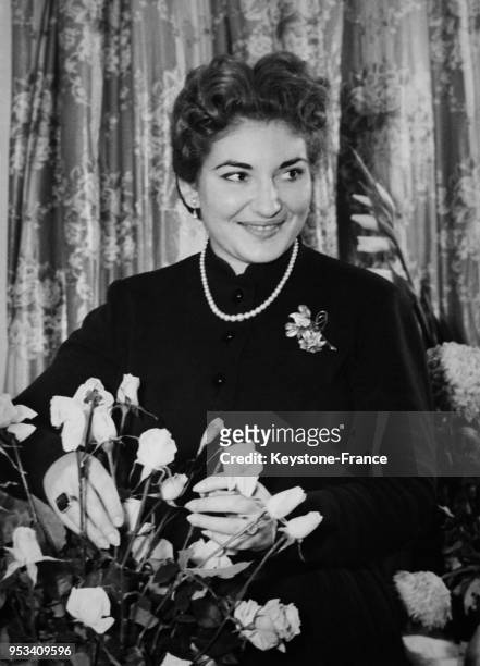 American-born Greek opera singer, Maria Callas after a performance of 'Norma' at the Royal Opera House, Covent Garden, London, 10th November 1952. La...