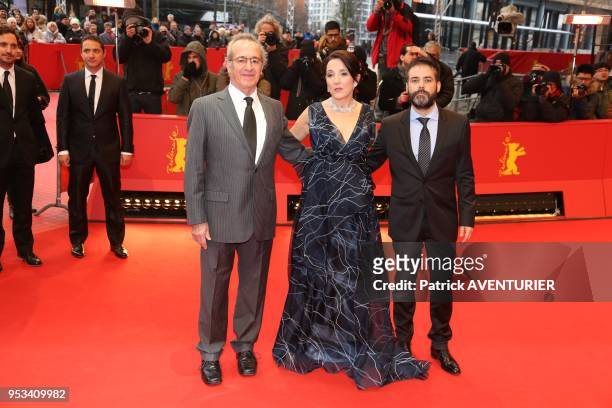 Sergio Hendandez, director Sebastian Lelio and Paulina Garcia with jewellery of Tesiro attend 'Gloria' premiere during the 63rd Berlinale...
