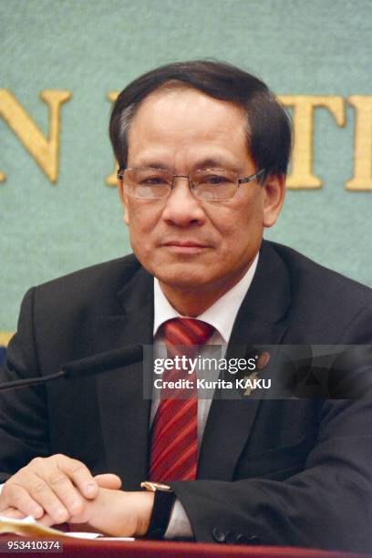 Conference de presse de Le Luong Minh, secretaire general de l'Association des nations de l'Asie du Sud-Est au 'Japan National Press Club' le 6...