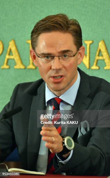 Press conference by Jyrki Katainen, Republic of Finland's Prime Minister at Japan National Press Club on September 5, 2012 in Tokyo Japan.