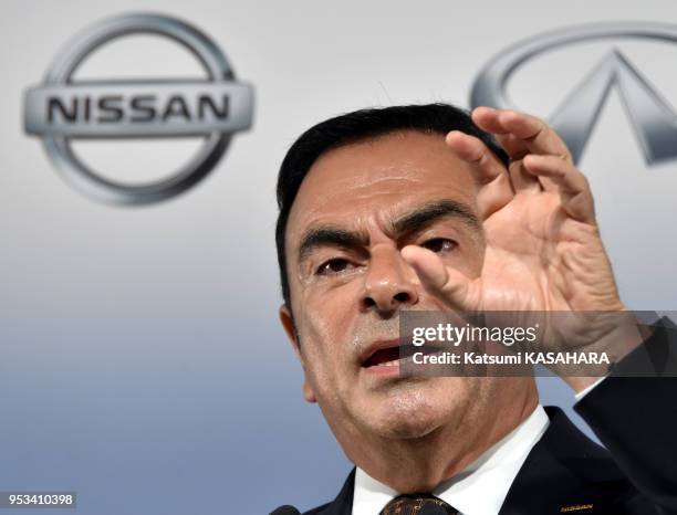 Le président directeur général de Nissan, Carlos Ghosn pendant une conférence de presse concernant les résultats financiers 2013 de la marque Nissan,...
