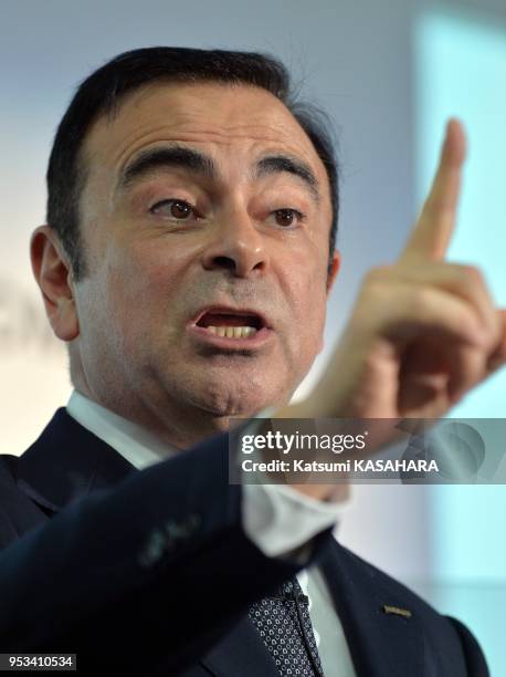 Carlos Ghosn, President of Nissan Motor Corp., speaks to reporters during a press conference which the company announced its financial results on May...