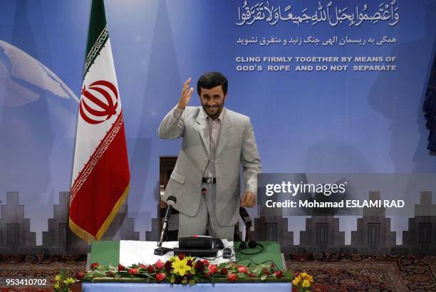 Iranian President Mahmoud Ahmadinejad during a news conference in Tehran. Iran release 15 British sailors on Wed. April 4 , 2007.