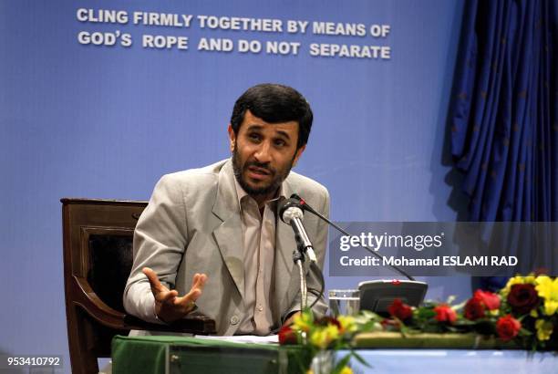 Iranian President Mahmoud Ahmadinejad during a news conference in Tehran. Iran release 15 British sailors on Wed. April 4 , 2007.