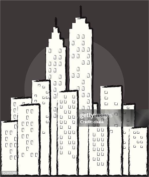 city skyline in lineart drawing - skyline sketch stock illustrations
