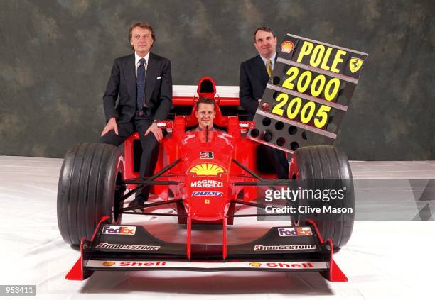 Luca Di Montezemolo, the Chairman of Ferrari , Michael Schumacher of Germany and Paul Skinner, the CEO of Shell Oil Products at the Renewal of the...