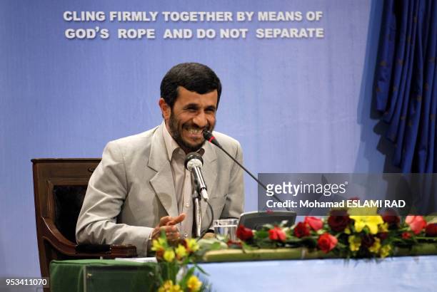 Iranian President Mahmoud Ahmadinejad during a news conference in Tehran. Iran release 15 British sailors on Wed. April 4 , 2007.