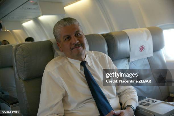 New algerian prime minister Abdelmalek Sellal portrait on April 2, 2009 traveling in a plane.