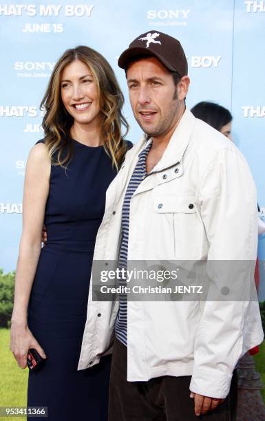 Adam and Jackie Sandler at the Los Angeles premiere of "That's My Boy" held at the Westwood Village Theater, Los Angeles, USA on June 4, 2012.