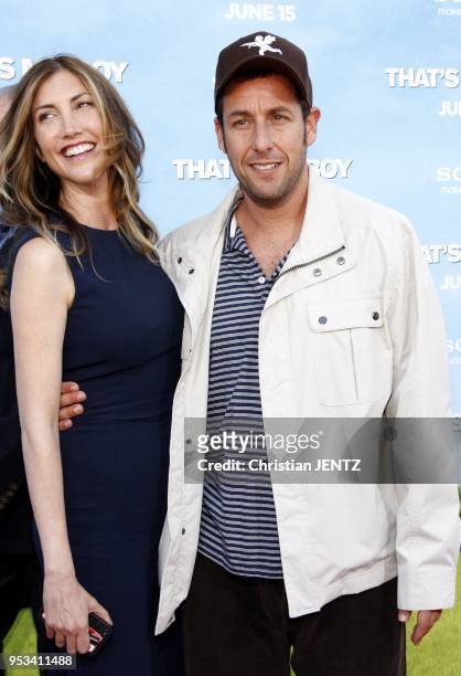 Adam and Jackie Sandler at the Los Angeles premiere of "That's My Boy" held at the Westwood Village Theater, Los Angeles, USA on June 4, 2012.