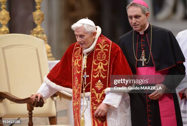 Pope Benedict XVI and his private secretary Georg Ganswein attended a ceremony to celebrate the 900th anniversary of the Knights of Malta on February...
