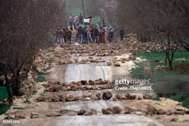 Manifestants Palestiniens en février 1988 en Cisjordanie.