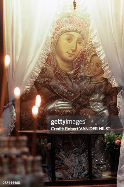 Icône de la Vierge en octobre 1986 à Bethléem en Israël.